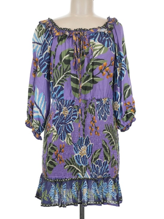 FARM Rio Dresses & Skirts - FARM Rio Lavender Floral Off-Shoulder Smocked Mini Dress